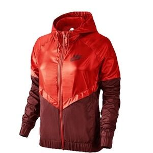 Nike Windrunner Hooded Jacket Red Burgundy Colorblock Lightweight Women's Size L